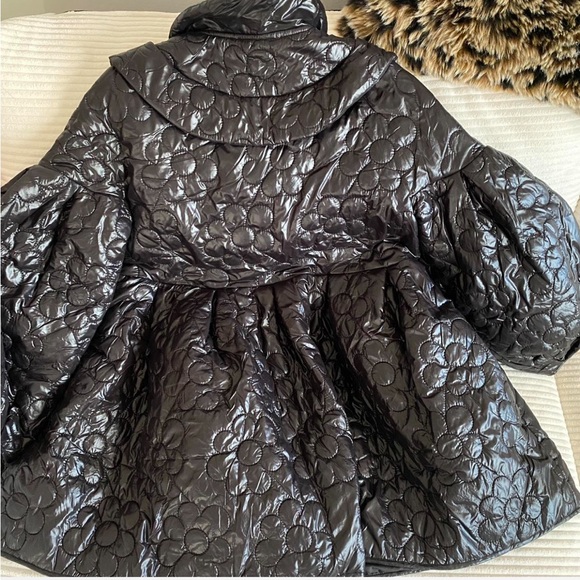 Black Quilted puffy Jacket with Floral Embellishments - Picture 5 of 5